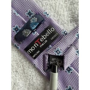 Montebello Italia	 Pink Houndstooth Blue Floral Woven Jacquard Skinny Silk Tie